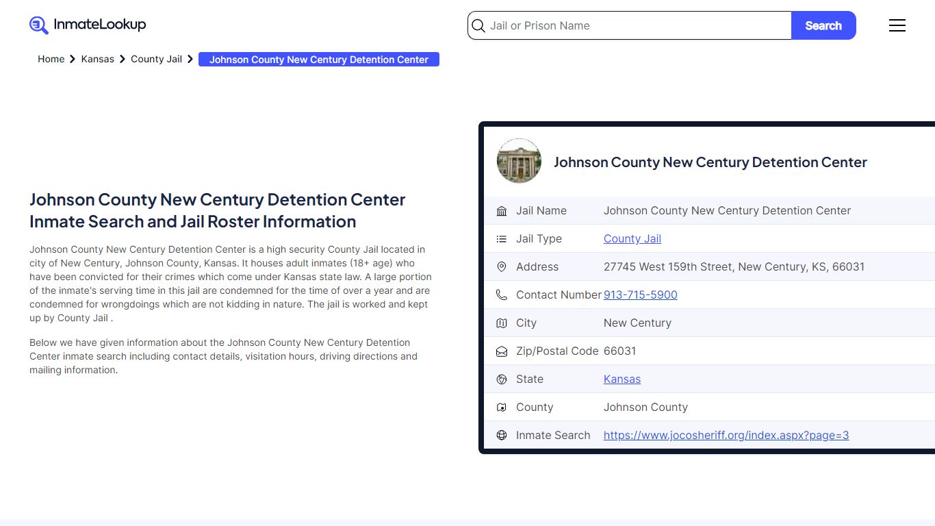 Johnson County New Century Detention Center Inmate Search and Jail ...